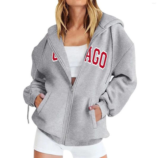 Hoodies femininos senhoras moletons florais zip up carta impressão roupas para mulheres adolescente menina outono longo moletom com capuz