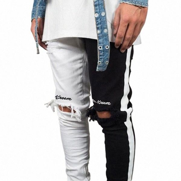 Bdlj 2019 Männer Stilvolle Zerrissene Jeans Hosen Biker Dünne Dünne Gerade Ausgefranste Denim-hosen Neue Fi Skinny Jeans Männer Kleidung N18t #