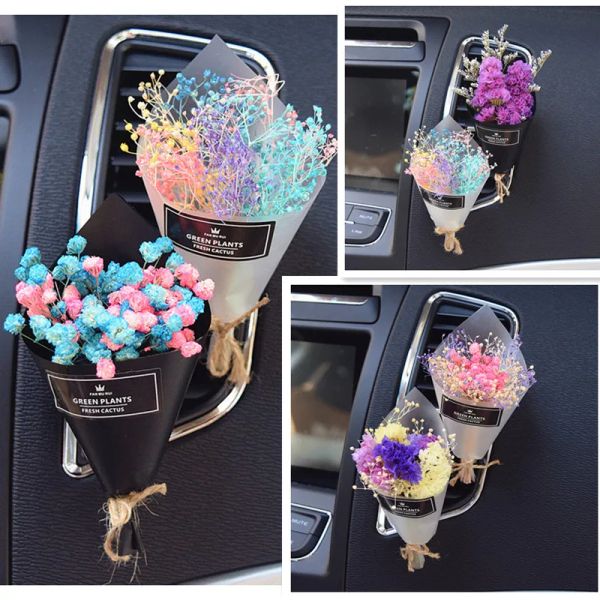 Miniaturas criativo carro saída de ar flores secas perfume artesanal buquê decoração ornamentos