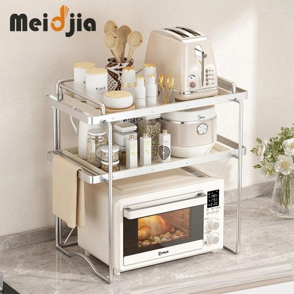 Armazenamento de cozinha meidjia forno microondas rack bancada prateleira tempero titular placa jantar organizador acessório