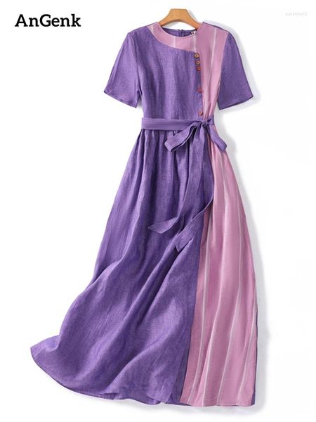 Vestidos de festa algodão manga curta vintage para as mulheres 2024 verão casual longo arte vestido femme robe escritório senhora vestidos roupas elegantes