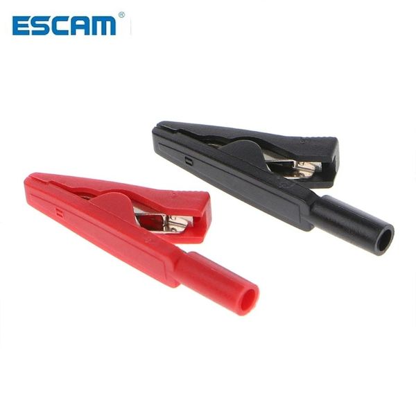 ESCAM 2 PC Clip alligatore isolato 2mm 2mm Female Adapter Misuratore Sonda Nera Rossa Nera