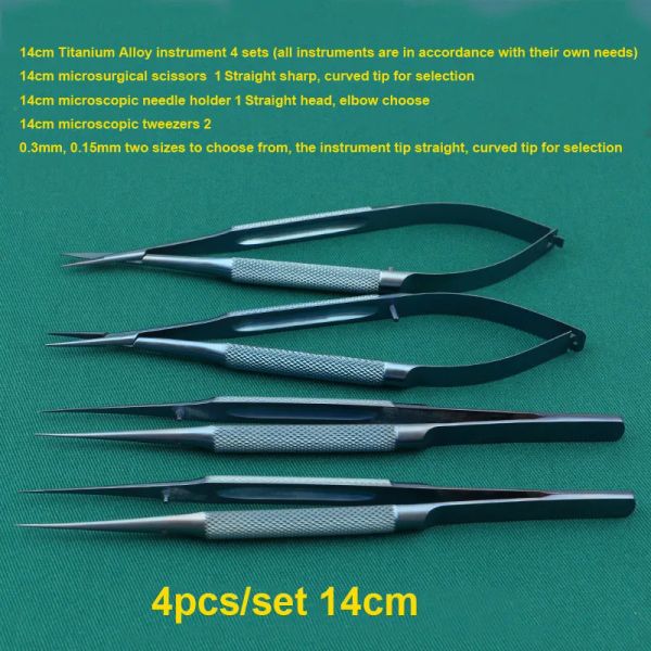 Strumenti 4 pz/set 14 cm Titanio strumenti microchirurgici strumenti microchirurgia Kit forbici porta aghi pinze