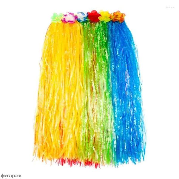 Decoração de festa colorido fibras plásticas meninas mulher havaiana grama saia traje doce flor saias vestir-se tropical havaí praia