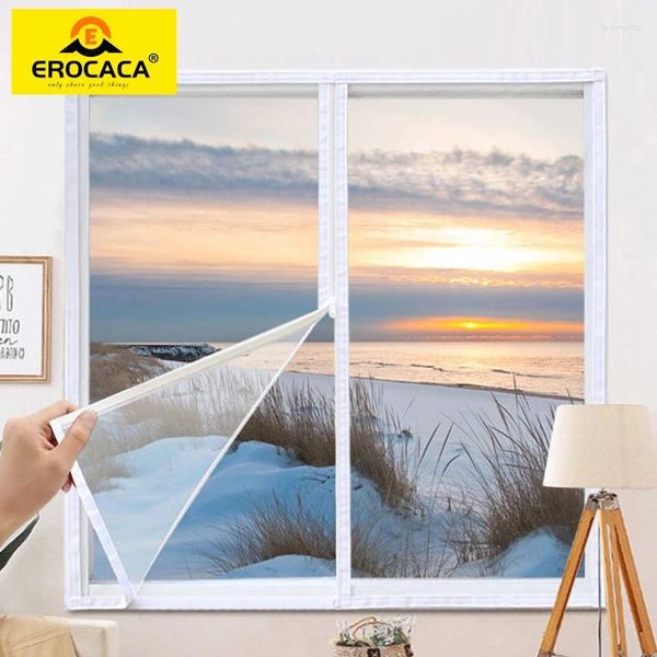 Adesivi per finestre EROCACA Schermo isolante con cerniera Pellicola EVA Trasparente morbido per caldo in inverno e fresca estate