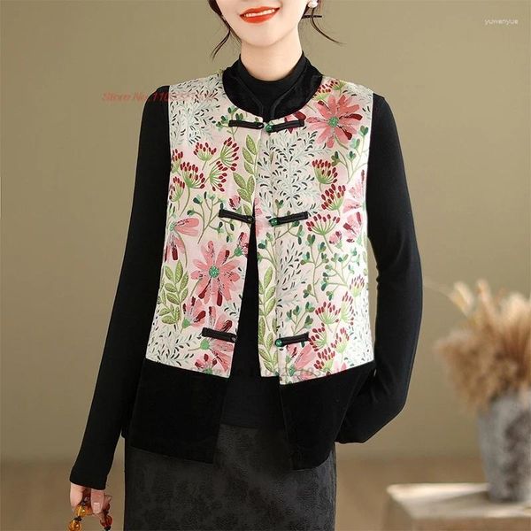 Abbigliamento etnico 2024 Donna Vintage Hanfu Top Gilet tradizionale cinese Jacquard nazionale Patchwork Giacca senza maniche orientale Tang Suit