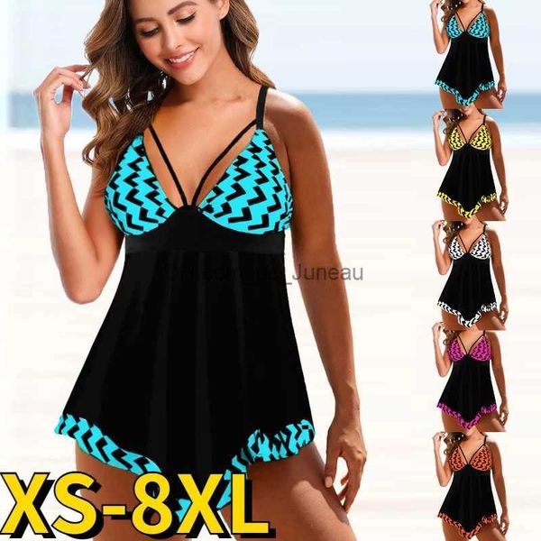 Costumi da bagno delle donne 2022 nuove donne a vita alta moda stampa costume da bagno allentato sexy Tankini estate due pezzi costume da bagno a vita alta signore beachwear T240328