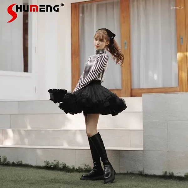 Saias Japonês Rojita Estilo Doce Malha Elástica Cintura Ballet Tutu Saia Curta Adulto Princesa Mini Preto Branco Cor Y2K Roupas