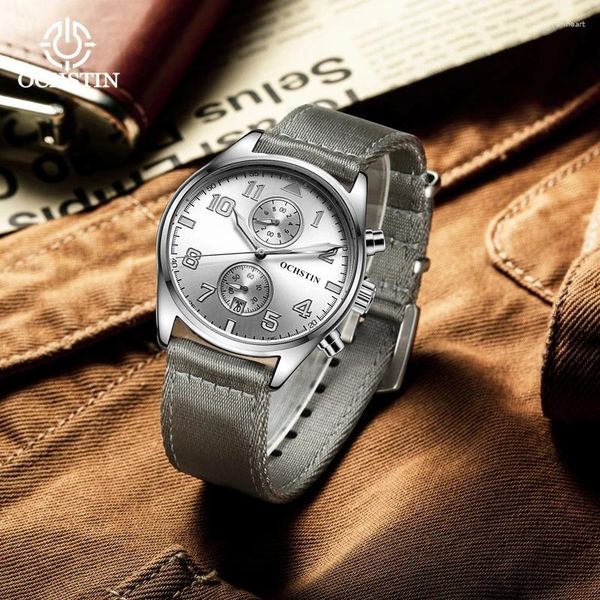 Наручные часы Ochstin Creative Nylon Series Многофункциональный кварцевый механизм Рекламная модель 2024 Простые и удобные мужские часы