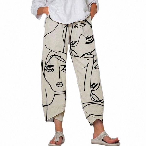 Cloocl Pantaloni casual da donna estivi Pantaloni a nove punte Lily Fr Modello Pantaloni con stampa 3D Pantaloni alla caviglia Pantaloni sportivi da donna autunno 647U #