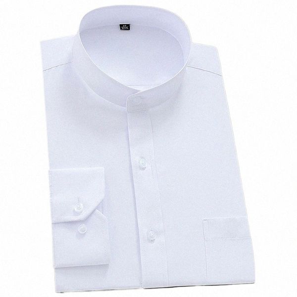 Lg manga masculina gola mao-gola mandarim camisa único remendo bolso inteligente casual padrão-ajuste busin escritório dr camisas c0uh #