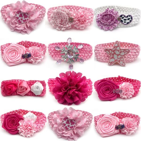 Lighters 30/50pcs Sevgililer Günü Evcil Köpek Bowties Kravat Elastik Bant Pembe Çiçekler Köpek Tie Köpek Aksesuarları Bow Tie Pet Malzemeleri