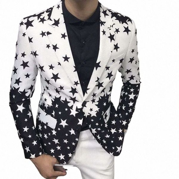 Estrela Imprimir Slim Fit Blazers 2024 Novo Clube Masculino Dr Noivo Smoking Masculino Formal Casamento Prom Terno Jaqueta Marca Traje Homme H1qA #