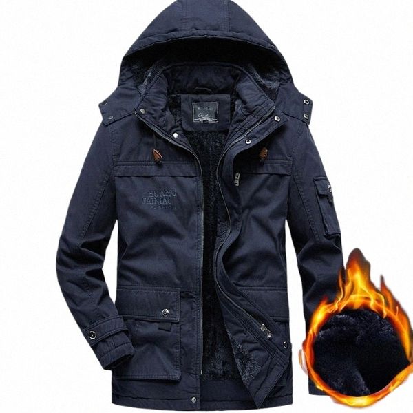 Plus Size giacca invernale calda da uomo in pile solido Parka cappotto 2023 nuova giacca a vento con cappuccio Outwear giacca in pile Lg Parka F14 t0tm #