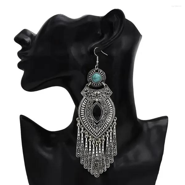 Висячие серьги в стиле бохо, этническая ретро-длинная капля с кисточкой для женщин, большой акриловый драгоценный камень, цыганское этническое афганское платье, турецкие, пакистанские ювелирные изделия