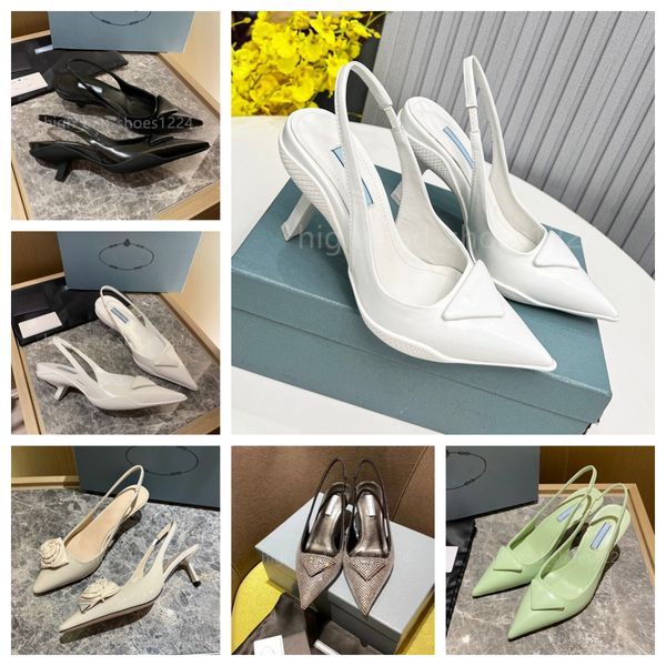 Kadınlar Elbise Tasarımcı Slingback Kadın Topuklar Elbise Ayakkabı Zarif Yaz Fırçalı Deri Sandalet Shoesslingback Pompalar Lüks Ayakkabı Kadın Yüksek Topuklu Parti Düğün