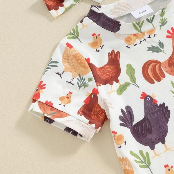 Set di abbigliamento Born Baby Girl Summer Outfits Free Range Chicken Stampa T-shirt a maniche corte Pantaloncini Set Abbigliamento da fattoria per bambini