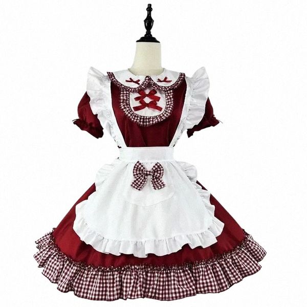 Lolita Princ Dr Japonês Anime Maid Cosplay Kawaii School Girl Party Waitr Role Play Trajes Plus Size Xadrez Bow Dr q9ED #