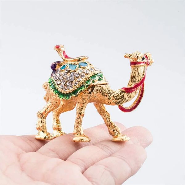 H D Crystal Camel Figurine Decor OrnamentStatue di cammello smaltate dorate Portagioie con gingillo di animali incernierato 240325