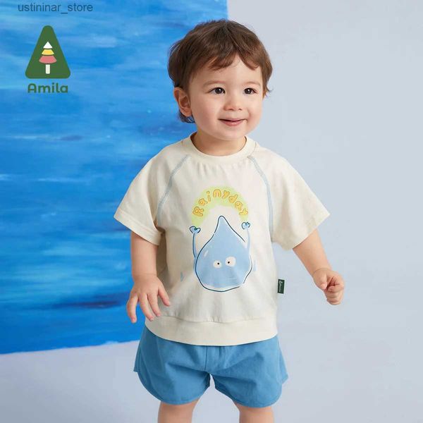 T-shirt Amila 2 pezzi Neonati maschi Completi Set 2023 Estate Nuovi sport Casual T-shirt a maniche + Pantaloncini Bambini Contrasto Colore Abbigliamento traspirante24328