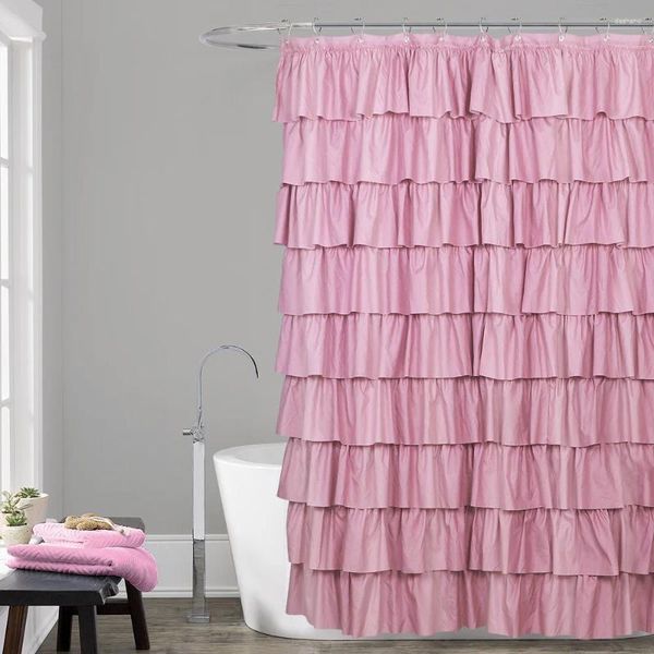 Duschvorhänge Wasserdichter Stoffvorhang Rüschen Luxus Rosa Weiß Grau Dickes Badezimmer für Badewanne mit Haken Prinzessin Dekoration