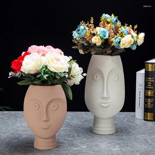 Vasos 1 PC Cerâmica Retrato Fosco Vaso Decoração de Casa Dispositivo de Arranjo de Flores Housewarming Presente Artesanato Ornamentos