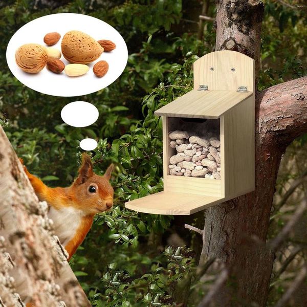 Altre forniture per uccelli Scatola di alimentazione per scoiattoli in legno con coperchio per uccelli all'esterno Mangiatoia con palo in metallo Colibrì fresco