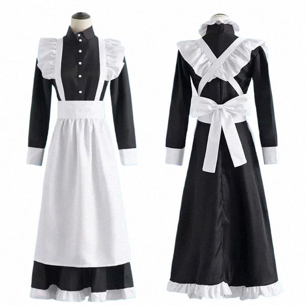 clássico preto branco empregada doméstica estilo britânico Pearl Thread LG Coffee Shop Maid Dr Home Holiday COSPLAY roupas masculinas femininas v7Nu #