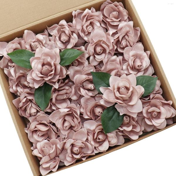 Fiori decorativi D-Seven Artificiali 25 pezzi Gardenie di rose polverose con stelo per bouquet da sposa Centrotavola Decorazioni per torte per addio al nubilato