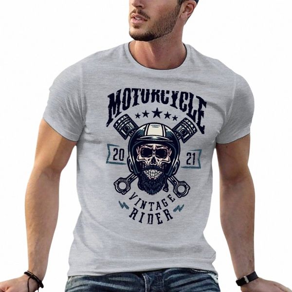 Retro motocicleta crânio t-shirt hippie roupas plus size tops camiseta anime roupas brancas lisas camisetas homens j7xU #
