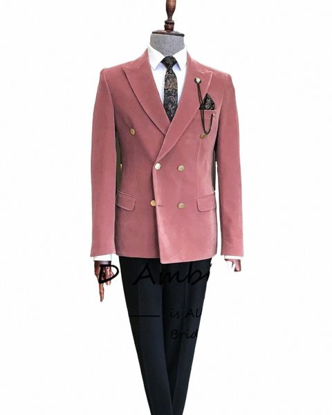 Traje Homme Rosa Veet Homens Terno para Casamento 2023 Slim Fit 2 Peça Dourado Double Breasted Ropa Hombre Terno de Luxo Masculino Personalizado W9On #