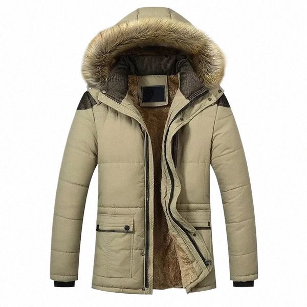 Winterkleidung Männer Veet Stoff Pelzkragen Mantel Dicke Cott Jacke Übergröße Männliche Kapuze Lg Parka Khaki Mantel Männer 4XL 5XL x3Uw #