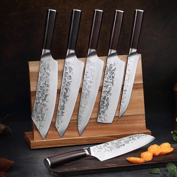 Küchenchef-Messer, handgefertigt, geschmiedetes Messer, Edelstahl, japanisches Santoku, Ausbeinen, Schneiden, Butche-Messer, schwarzer Holzgriff, 1–6 Stück