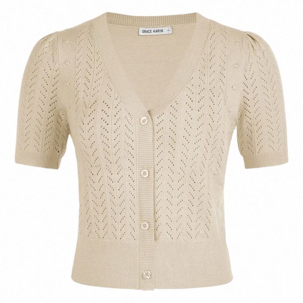 Grace Karin 2023 verão feminino manga curta crochê cardigan encolher decote em v bolero suéter tops oco blusa respirável a30 r67t #