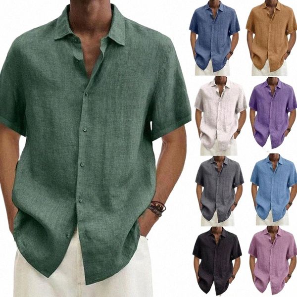 S-5XL 9 Farben Cott Hanf Männer Hemd Komfortable Atmungsaktive Casual Kurzarm Tops Tägliche Arbeit Reise Strand Party Kleidung P5Om #