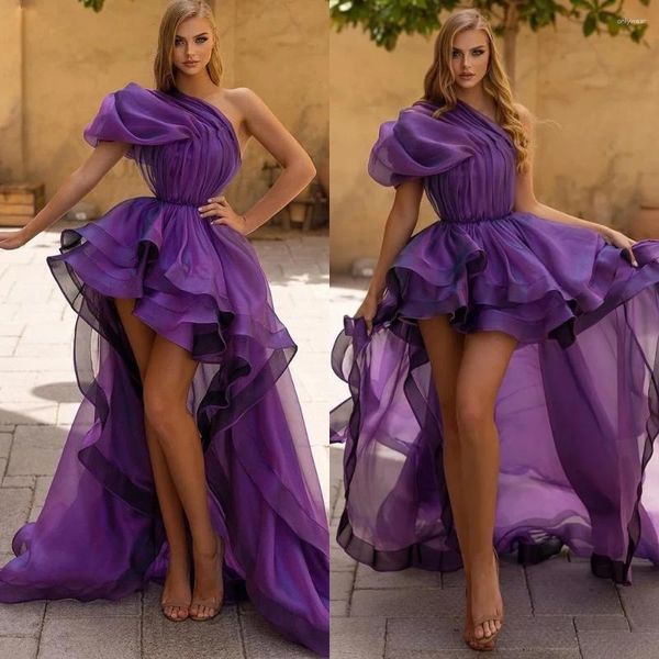 Abiti da festa Moda Abito da ballo monospalla Abito da sera Hi-Lo A strati Arricciato Organza Occasioni formali Abiti Para Ocasiones