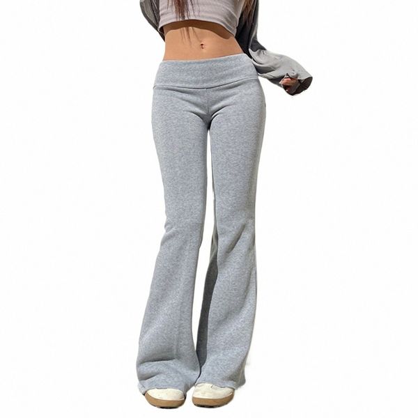 Solide Flare Elegante Hose Cargo Leggings Hosen Y2K Hosen Frauen Winter Kleidung Bleistift Casual Bell-Bottom Sweat Hosen Jogger U0dq #