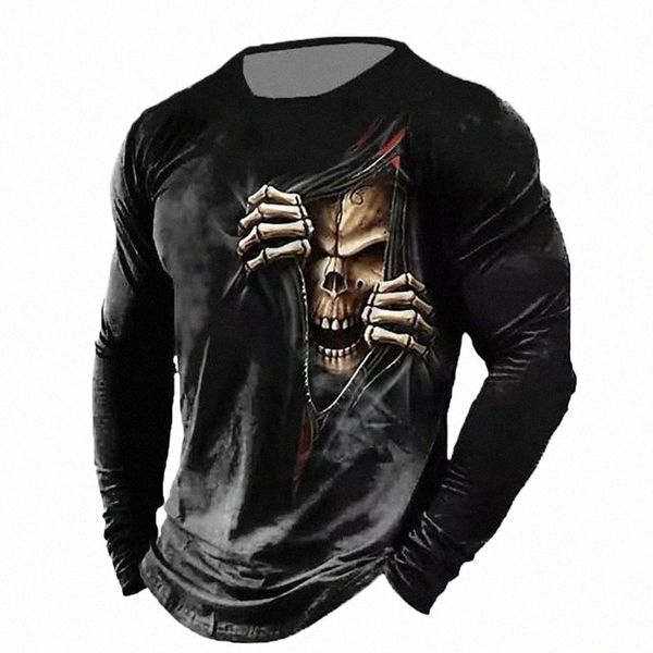 Horror Teschi 3D Stampa Uomo Street Style T-shirt Primavera Autunno Manica Lg Scheletrato Modello Uomo Casual Tees 6XL Big Size Top X594 #