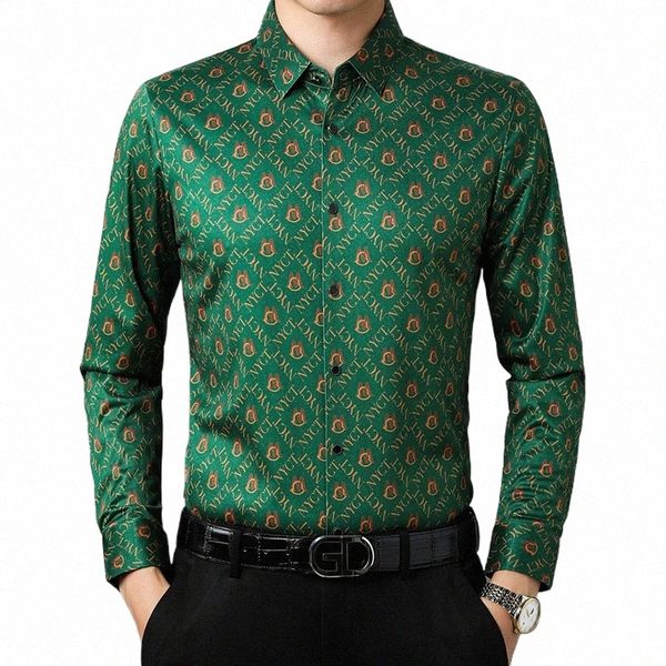 yeşil baskılı erkek gömlekler büyük boy iş ofis kıyafetleri erkek fi koca giymek Busin beyefendi bluz partisi 38nl#
