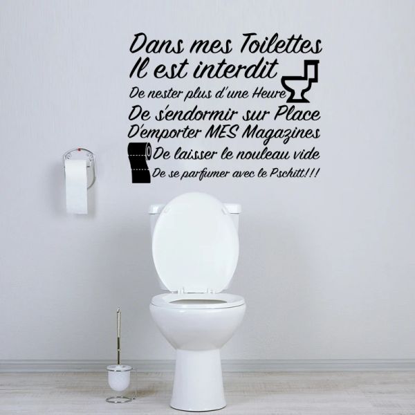 Наклейки «Французские правила туалета», стикер на стену, ванная комната, туалет, душ, Dans MES TOILETTES, il est.. Наклейка на стену, домашний декор