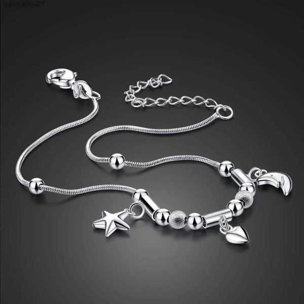 Tornozeleiras Bohemia Doce Simples Estrelas Lua Coração Tornozeleira 100% 925 Sterling Silver Ankel Beach Foot Chain Pulseira Mulheres Jóias Girl GiftL2403