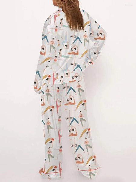 Home Abbigliamento Donna S Pigiama 2 pezzi Set Papillon Stampa cartoon Manica lunga Bottoni Colletto bavero Camicie Pantaloni Indumenti da notte carini Abbigliamento da casa