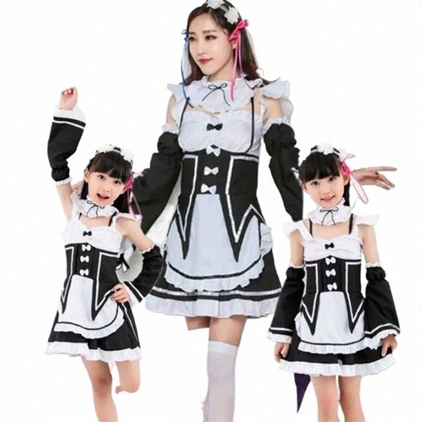 Anime Cosplay Kostüm Ram/Rem Kawaii Schwestern Dienstmädchen Dr Eltern-Kind-Outfit Halen Karneval Party Dr 48Qy #