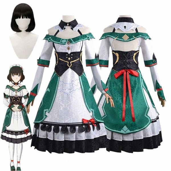 Genshin impacto cosplay traje katherine jogo anime roupas de natal dr empregada roupa peruca preta carnaval festa trajes perucas v585 #