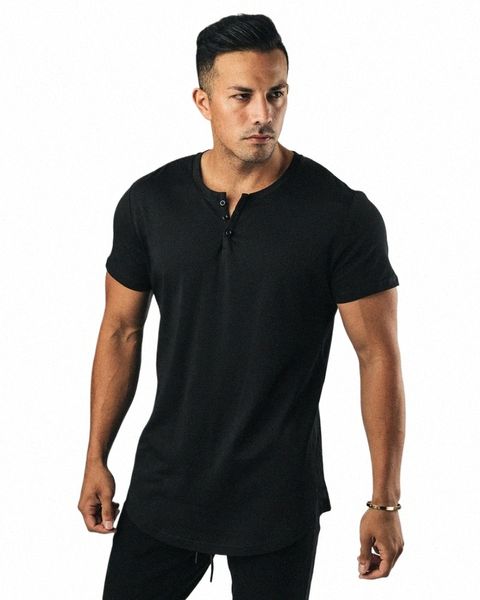 Plain Fi Kleidung Fitn T-Shirt Männer verlängern LG T-Shirt Sommer Gym Kurzarm T-Shirt Cott Bodybuilding Slim Tops T-Shirt C72p #