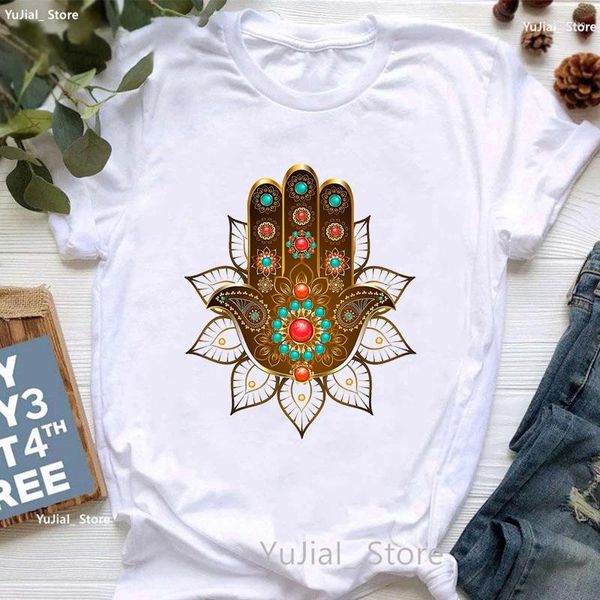 Damen-T-Shirts, Chakren mit Lotus-Auge, Yoga-Design, Druck-Shirt, Mädchen, Meditation, Namaste-Blume, T-Shirt, Damen, Harajuku, Sommer-Tops