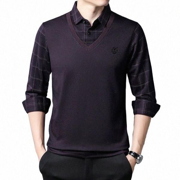 Busin Style New Men's Lg-sleeved Camisas Casuais Falsas Camisa Busin de Duas Peças G9wl #