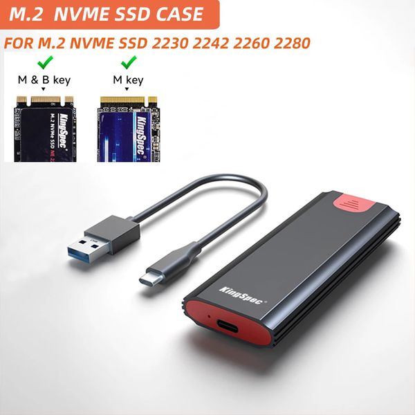 KingSpec M2 NVMe SSD-Gehäuse 10 Gbit/s HDD-Box M.2 NVME SSD zu USB 3.1 Gehäuse Typ-A-zu-Typ-C-Kabel für M.2 SSD mit OTG 240322