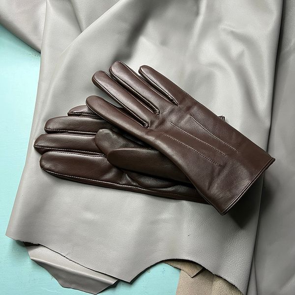 Luvas de couro masculinas para revestimento de inverno de inverno luvas de couro para homens Genlemen Brown Driving Glove