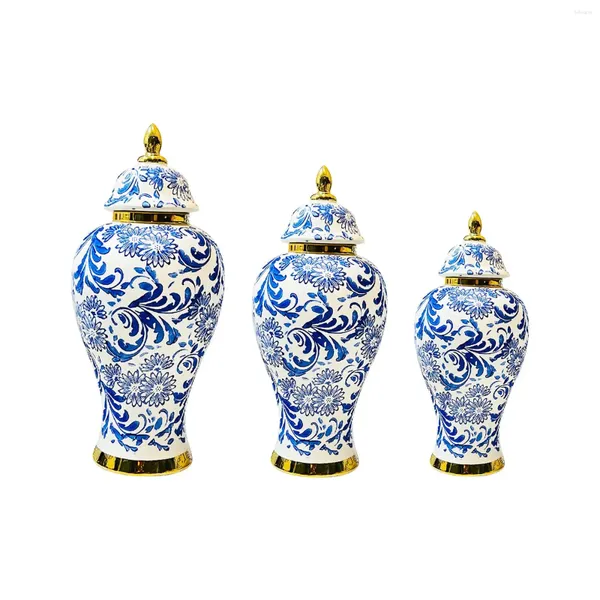 Garrafas de armazenamento vaso de cerâmica porcelana gengibre jar artesanato ornamentos chá chinês templo para tanque arranjo mesa